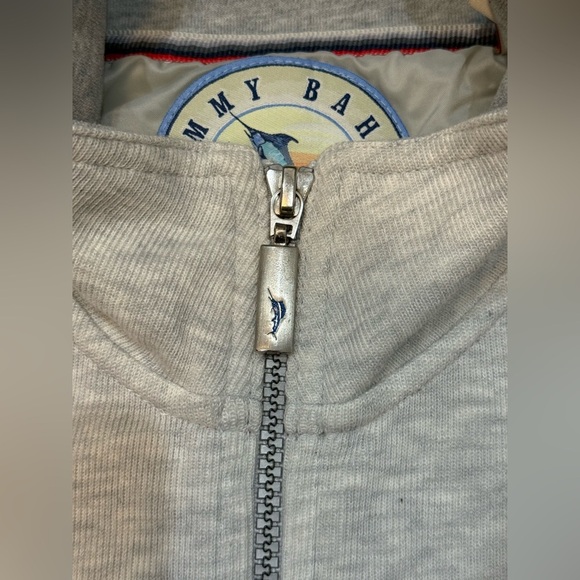 Tommy Bahama Light Gray Zip-Up Sweater with Red Stripes - Picture 4 of 10